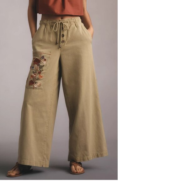 By Anthropologie Pilcro Embroidered Pull-On Pants size SP PS  green color - Picture 2 of 4